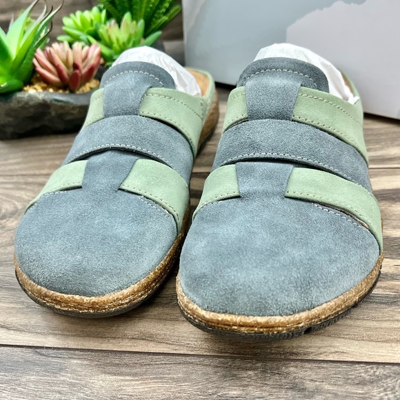NIB Earth Origins Ellery Woven Clogs Mules Slip On Shoes Steel Blue Suede - Picture 3 of 13